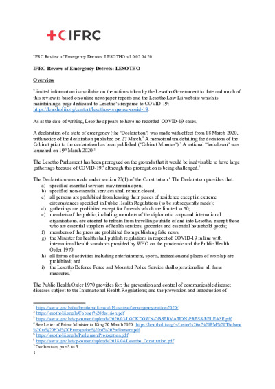 IFRC Review of Emergency Decrees - Lesotho v1.0  02.04.20.pdf