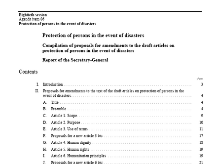 Compilation of proposals for amendments to the Draft Articles on the Protection of Persons in Disasters