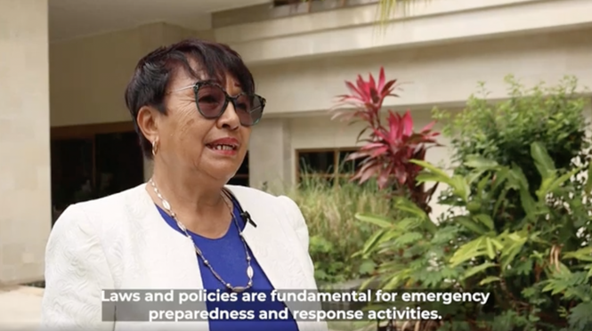 Ms. Alice Ralisoa, President of the Malagasy Red Cross Society, discusses the importance of laws and policies for emergency preparedness and response activities