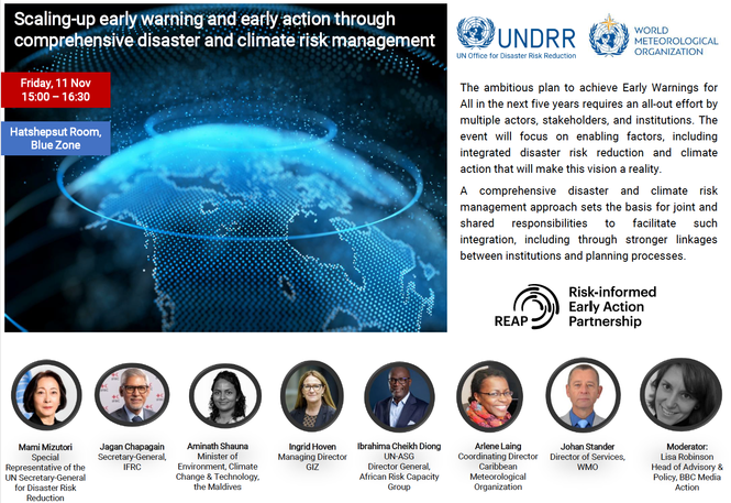 Invite for COP27 side event, Scaling-up early warning and early action through comprehensive disaster and climate risk management 