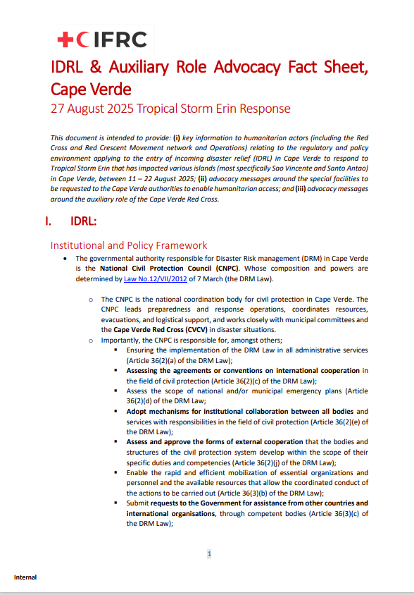 IDRL & AR fact sheet - Cape Verde 0825 IDRL & AR fact sheet - Cape Verde 0825