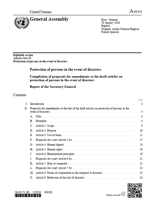 Compilation of proposals for amendments to the Draft Articles on the Protection of Persons in Disasters