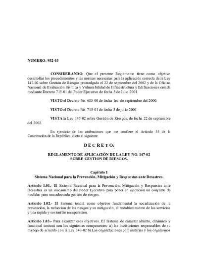 Decreto No. 932-03 Que Aprueba El Reglamento De Aplicación De La Ley No ...