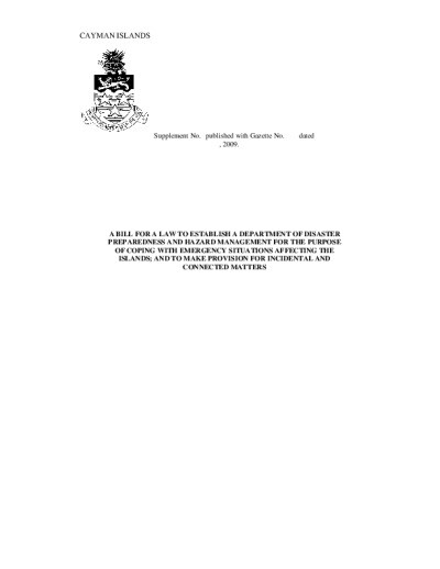 CaymanBill - DISASTERPREPAREDNESSHAZARDMANAGEMENTBILL2009DRAFT.PDF