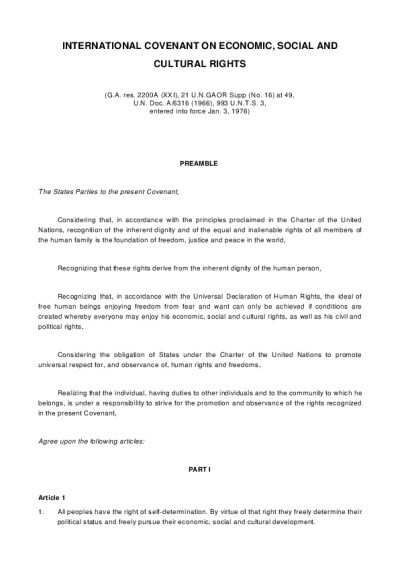 Covenant On Economic Social And Cultural Rights International Covenant on Economic, Social and Cultural Rights, 1966 | IFRC