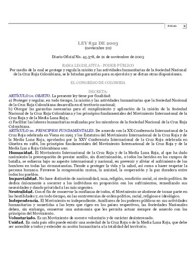 Ley_852_2003 art 30 3  La Sociedad Nacional de la Cruz Roja Colombiana, contará con las facilidades para su desplazamiento.pdf