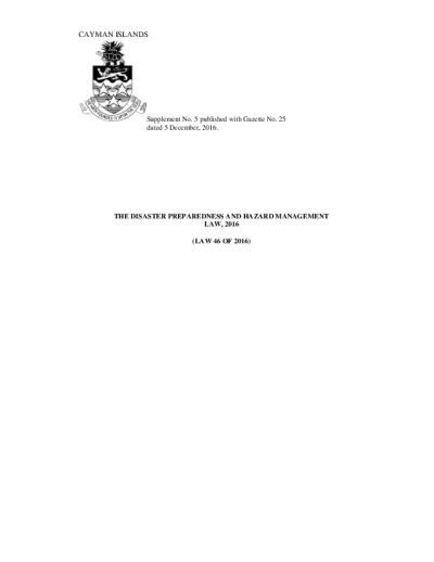 Cayman Islands - The Disaster Preparedness and Hazard Management Law, 2016.PDF