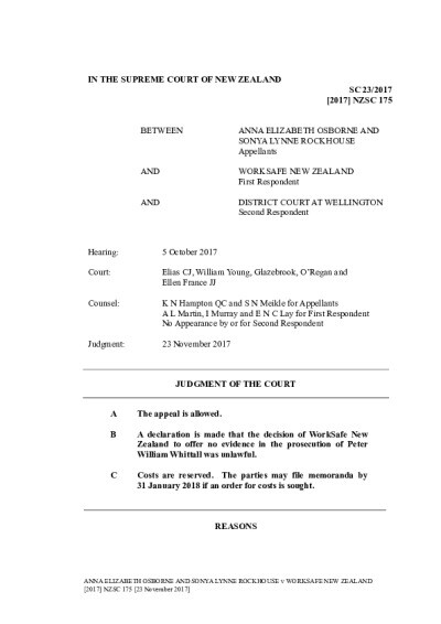 Osbourne v WorkSafe New Zealand 2017 NZ.pdf