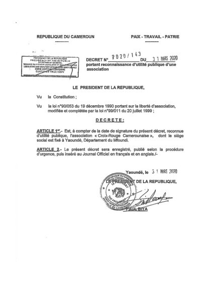 Decree 2020-143 - Renewal of public utility -Cameroon Red Cross -French.pdf